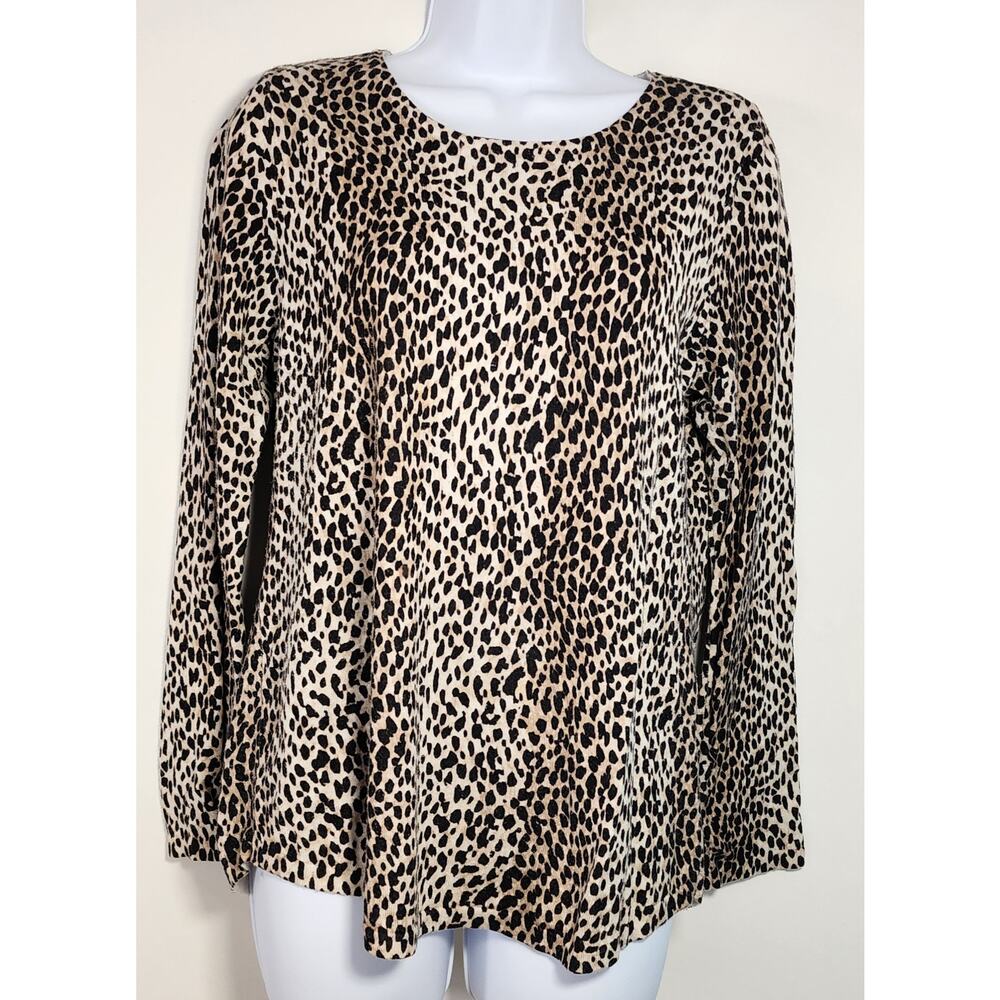 Chico's Leopard Print Top Long Sleeve Animal Print‎ Blouse Size 1